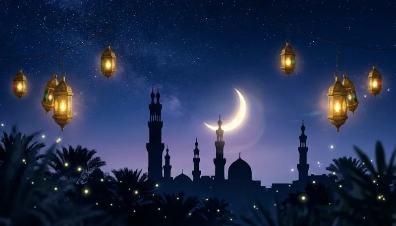 Cinematic Night Scene Eid Mubarak AI-generated